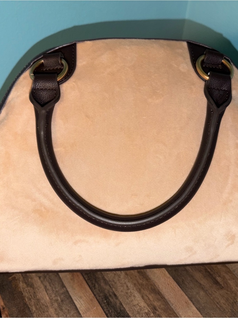 Juicy Couture Beige and Brown Dome Satchel with Gold Charm- Velvety Soft! NWT! - Picture 4 of 7